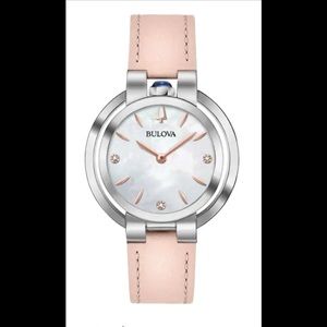 NIB pink Bulova Rubaiyat diamond leather watch